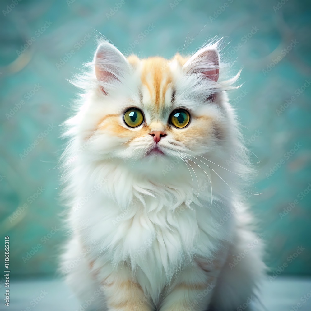 A cute persian cat sitting on colorful background A cute persian cat sitting on colorful background