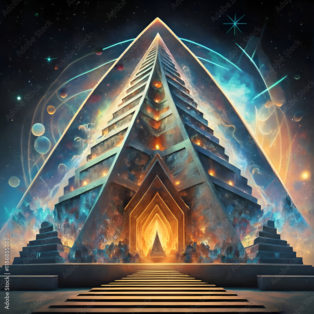 abstract view of four Dimension and ether, energy power, lost ancient civilizations. spiritual concept. digital artwork. Ai generated