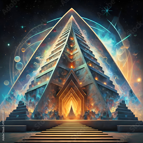 Obraz na płótnie abstract view of four Dimension and ether, energy power, lost ancient civilizations. spiritual concept. digital artwork. Ai generated w salonie