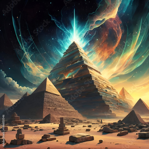Obraz na płótnie abstract view of four Dimension and ether, energy power, lost ancient civilizations. spiritual concept. digital artwork. Ai generated w salonie