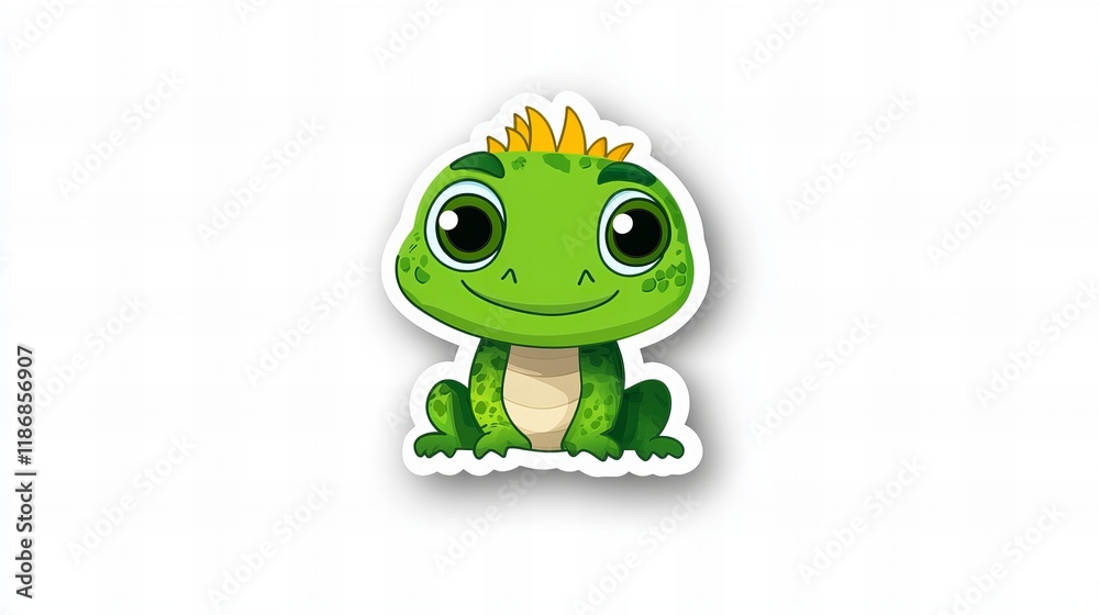 Obraz premium Adorable cartoon green frog with big eyes and a yellow crown. Perfect for kids!