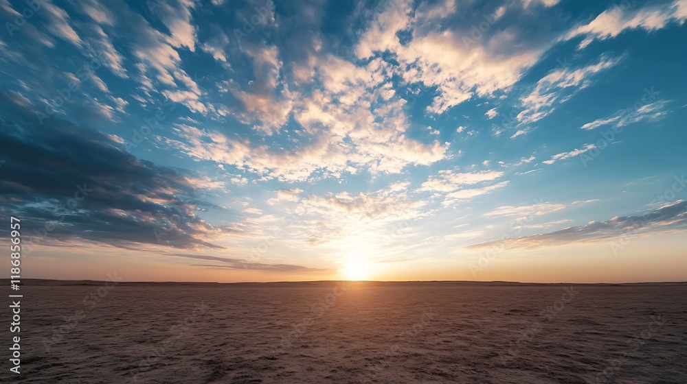 Fototapeta premium Expansive desert landscape at sunrise with dramatic cloud formations : Generative AI