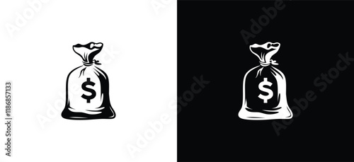 Money bag icon logo vector illustration. Money sack with dollar sign symbol, symbolizing wealth, savings