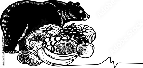 bear and fruit illustration silhouette line art photo