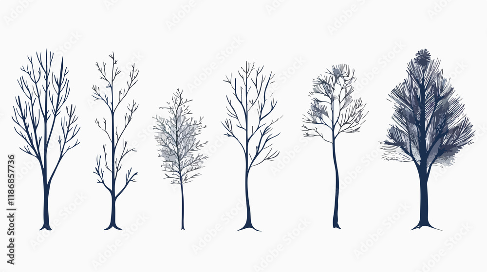 Obraz premium Minimalist Hand-Drawn Tree Silhouettes Collection for Creative Projects