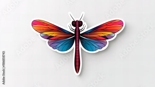 Vibrant rainbow dragonfly design.  A colorful insect illustration against a neutral background. photo