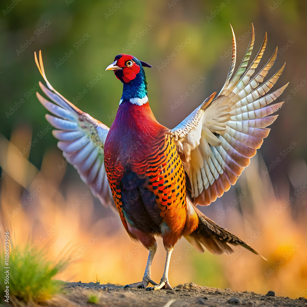 Fototapeta premium common pheasant showing off in courting season