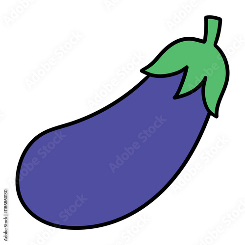 Hand drawn cartoon eggplant icon on white background.