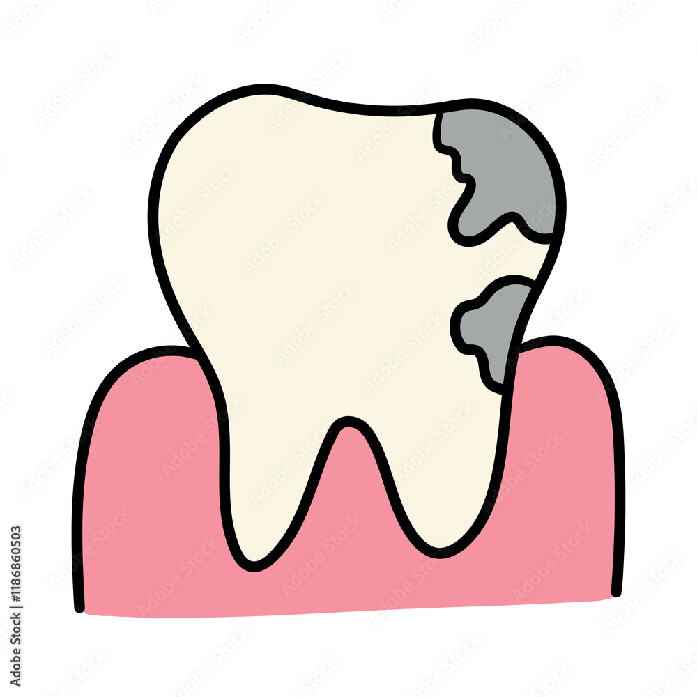 Hand drawn cartoon tooth decay icon on white background. Hand drawn cartoon tooth decay icon on white background.