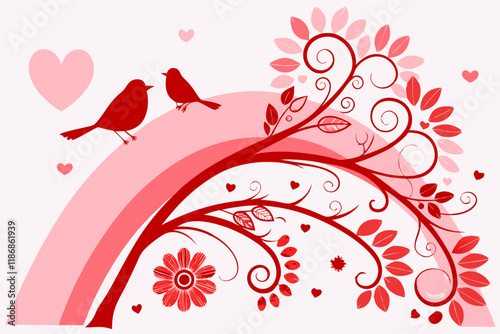 Valentine Set of Rainboho, Flower, and Love Designs on White Background  Romantic Art Collection