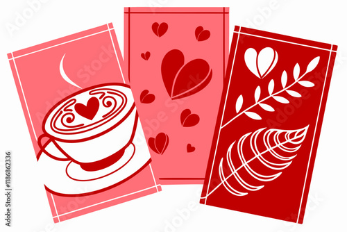 Valentine Set of Rainboho, Flower, and Love Designs on White Background  Romantic Art Collection