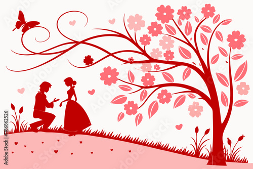 Valentine Set of Rainboho, Flower, and Love Designs on White Background  Romantic Art Collection