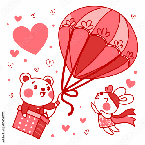 Valentine Set of Rainboho, Flower, and Love Designs on White Background  Romantic Art Collection