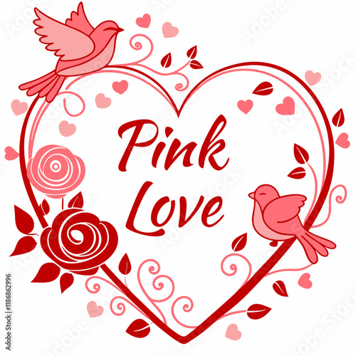 Valentine Set of Rainboho, Flower, and Love Designs on White Background  Romantic Art Collection