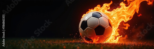 A Soccer Ball Is Engulfed By Flames On A Dark Black Background Creating A Dramatic Visual Effect Suddenly. 00001
