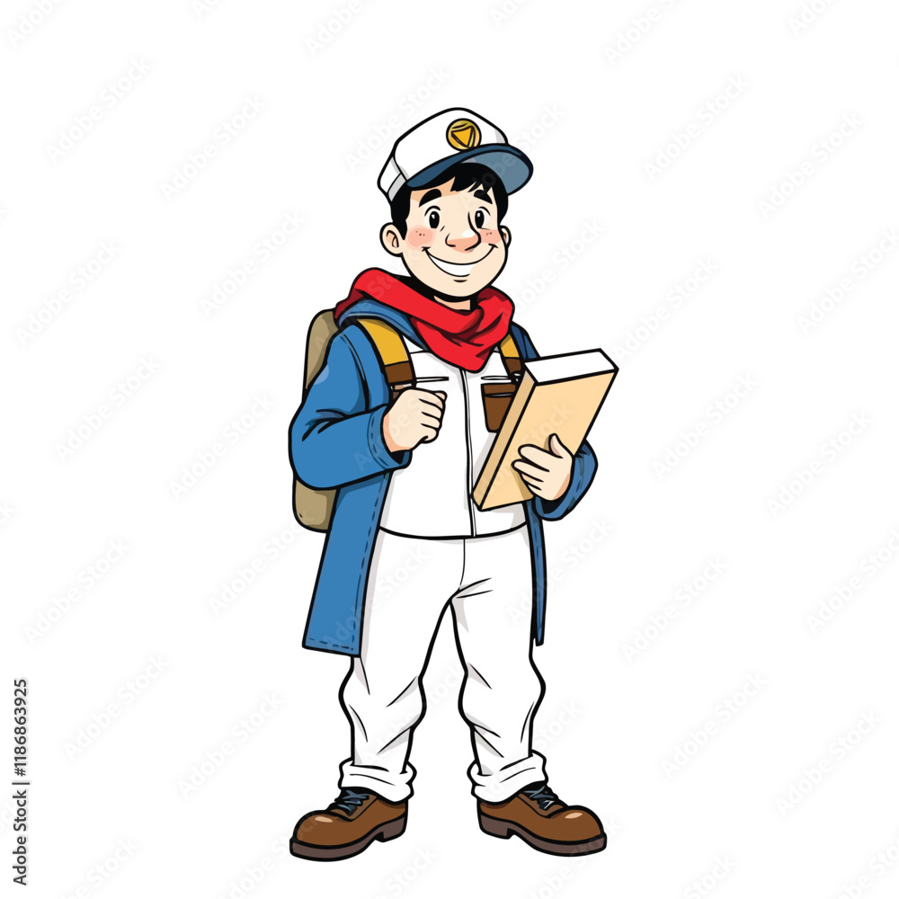 A smiling young delivery man Cartoon Vector Illustration isolated on a white background A smiling young delivery man Cartoon Vector Illustration isolated on a white background