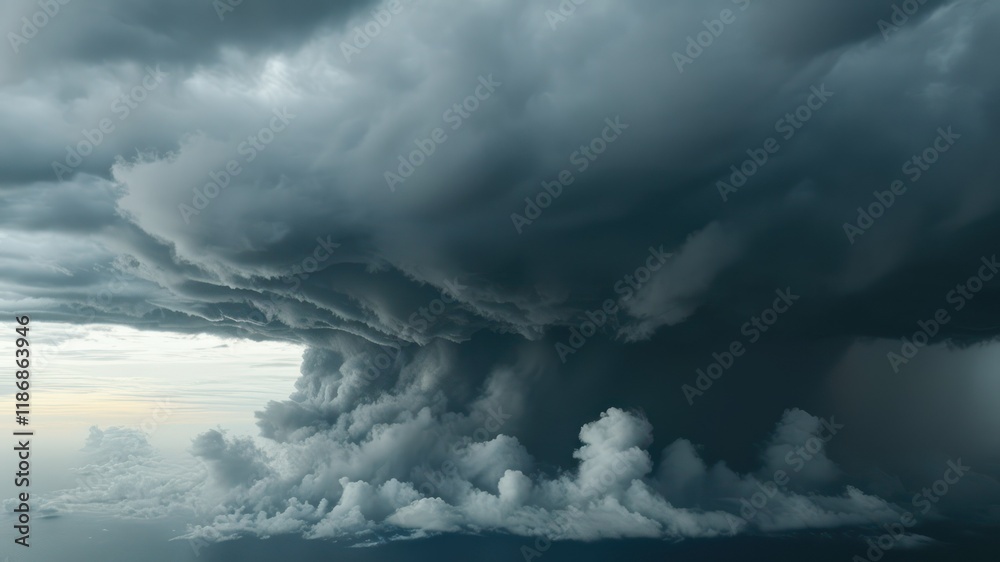 Obraz premium Dramatic storm clouds loom in the sky, creating an intense and atmospheric weather scene