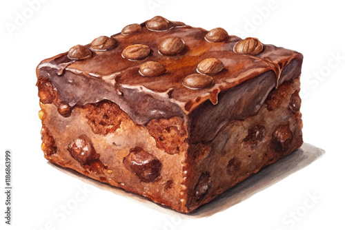 Delicious chocolate dessert, rich brownie texture, topped with coffee beans, inviting sweet treat, gourmet indulgence.