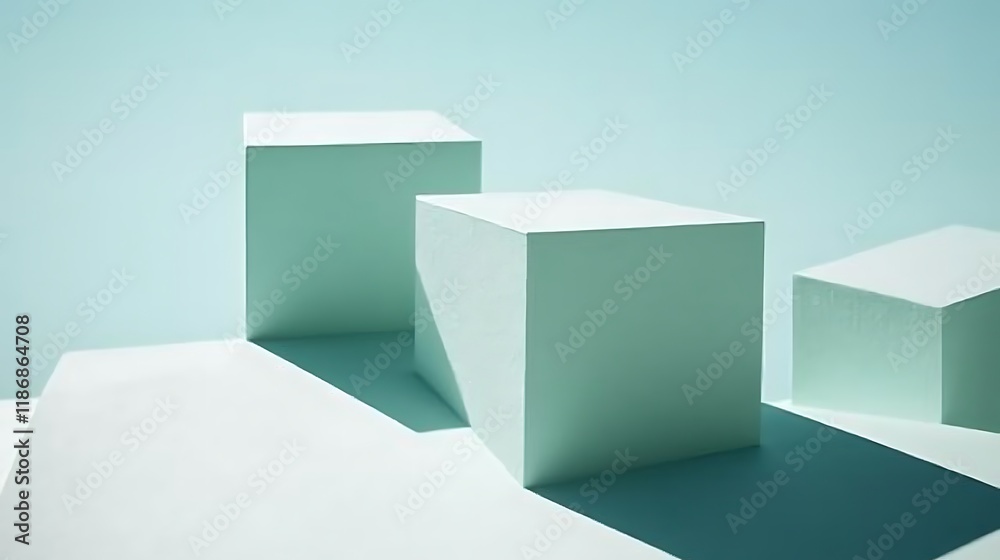 Three Pastel Green Cubes Minimalist Display Three Pastel Green Cubes Minimalist Display