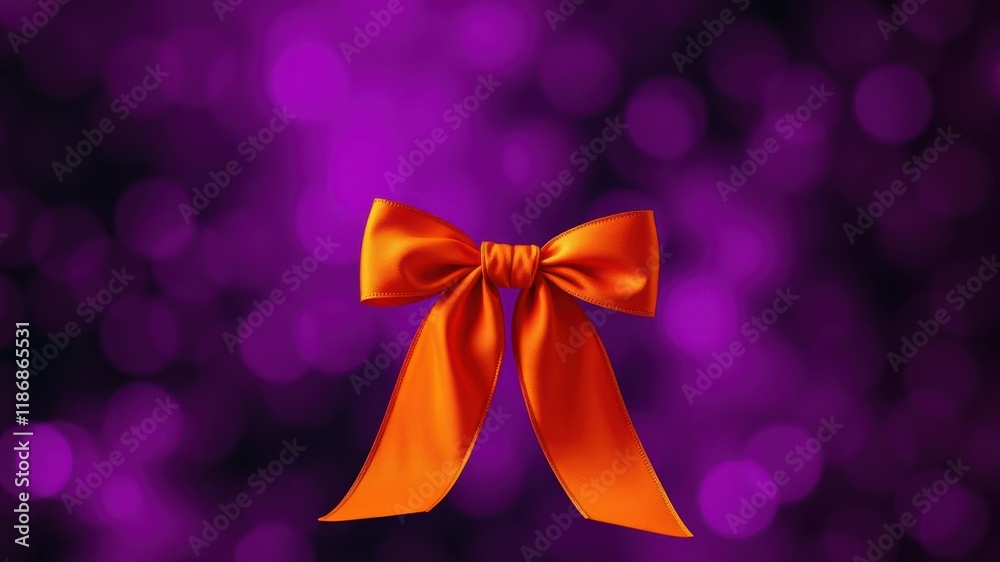 An orange satin bow, tied into a perfect loop, sits against a backdrop of purple bokeh, creating a festive and celebratory aesthetic. An orange satin bow, tied into a perfect loop, sits against a backdrop of purple bokeh, creating a festive and celebratory aesthetic.