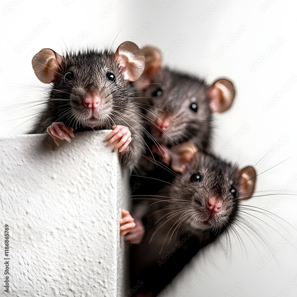 Curious Rats Peeking Around White Corner Curious Rats Peeking Around White Corner