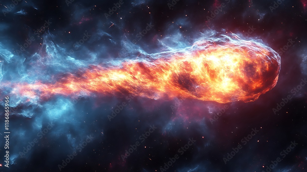 Fiery Comet Blazing Through Cosmic Nebula: A Dramatic Space Art Fiery Comet Blazing Through Cosmic Nebula: A Dramatic Space Art