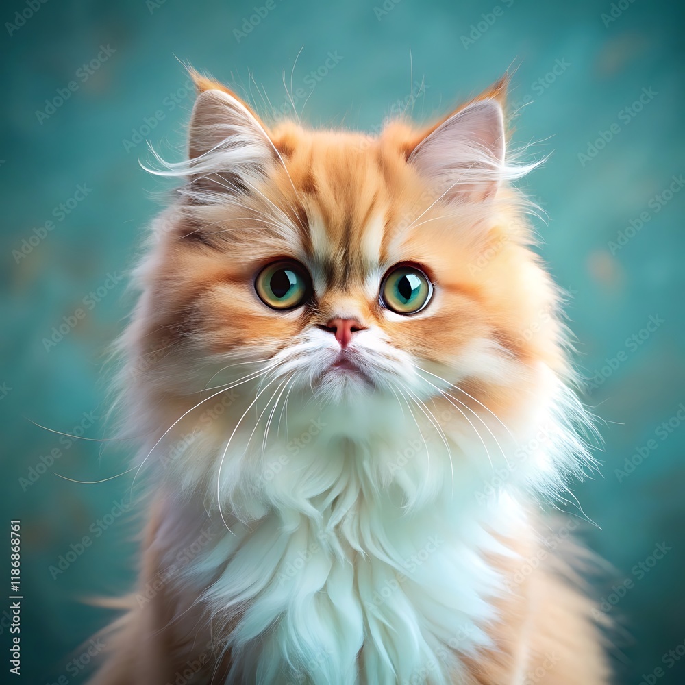 A cute persian cat sitting on colorful background A cute persian cat sitting on colorful background