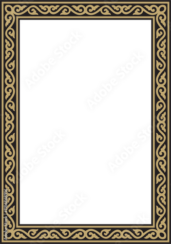Vector square gold and black ancient Russian ornament. Slavic rectangle, border, frame. Painting of the royal chambers