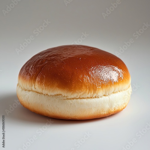 Freshly baked round bread, light golden brown, smooth surface, perfect for sandwiches.