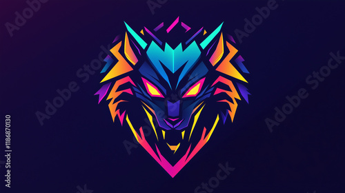 Bold logo design for esports team featuring a fierce wolf character with vibrant colors and sharp angles