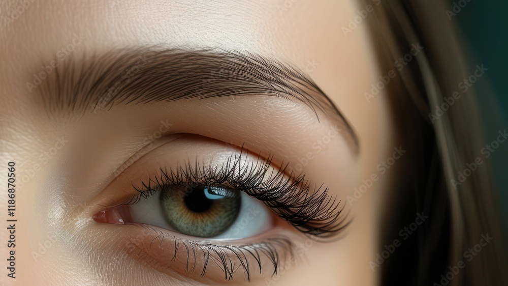 Fototapeta premium Detailed close up of a human eye with rich colors and prominent eyelashes, showcasing beauty and emotion