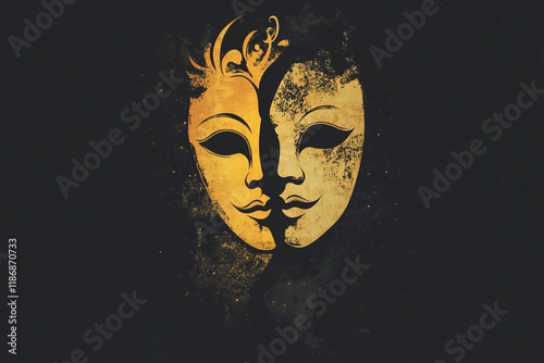 Creative logo design for a theater company showcasing theatrical masks in a unique art style