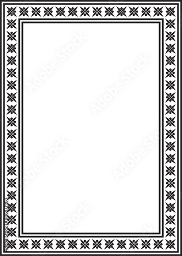 Vector black monochrome square stencil classic byzantine ornament. Rectangle, border, Ancient Greece, Eastern Roman Empire frame. Decoration of the Russian Orthodox Church