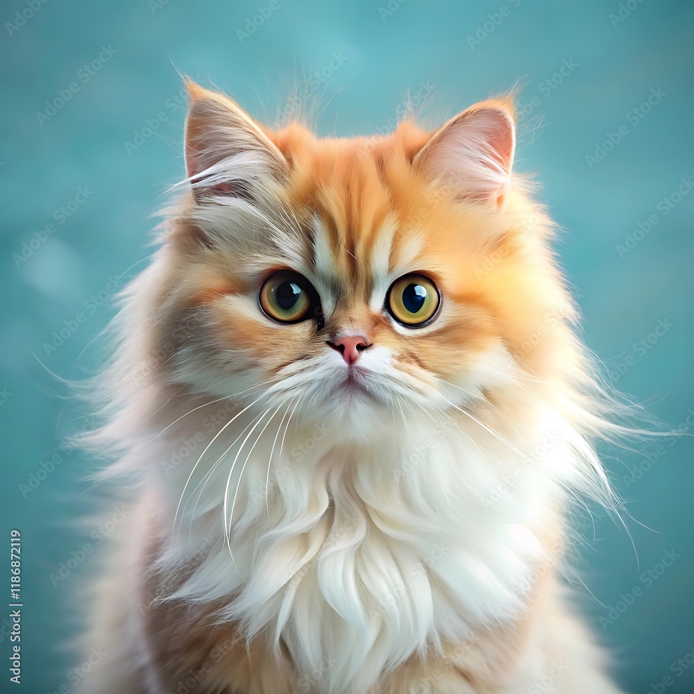 A cute persian cat sitting on colorful background A cute persian cat sitting on colorful background