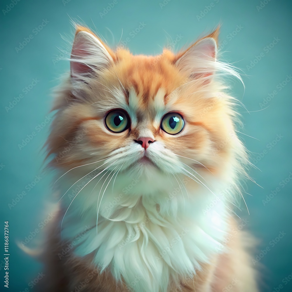 A cute persian cat sitting on colorful background A cute persian cat sitting on colorful background