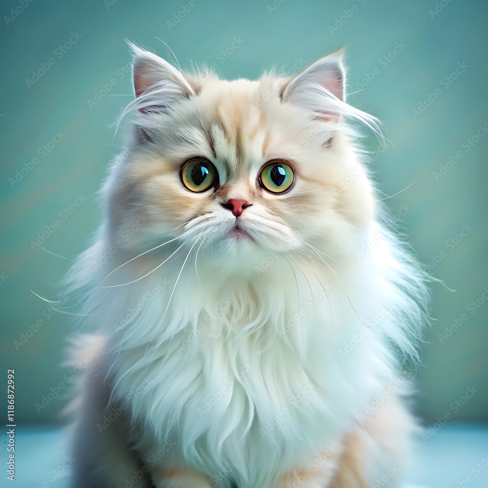 A cute persian cat sitting on colorful background A cute persian cat sitting on colorful background