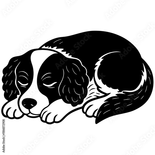 French spaniel dog black silhouette vector, dog sleeping vector, Simple silhouette Design vector icon with white background.