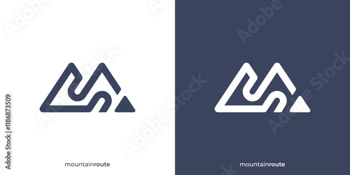 Simple Mountain Route Logo. Mountain and Route Icon Graphic. Mountain Travel Logo Design Template. photo