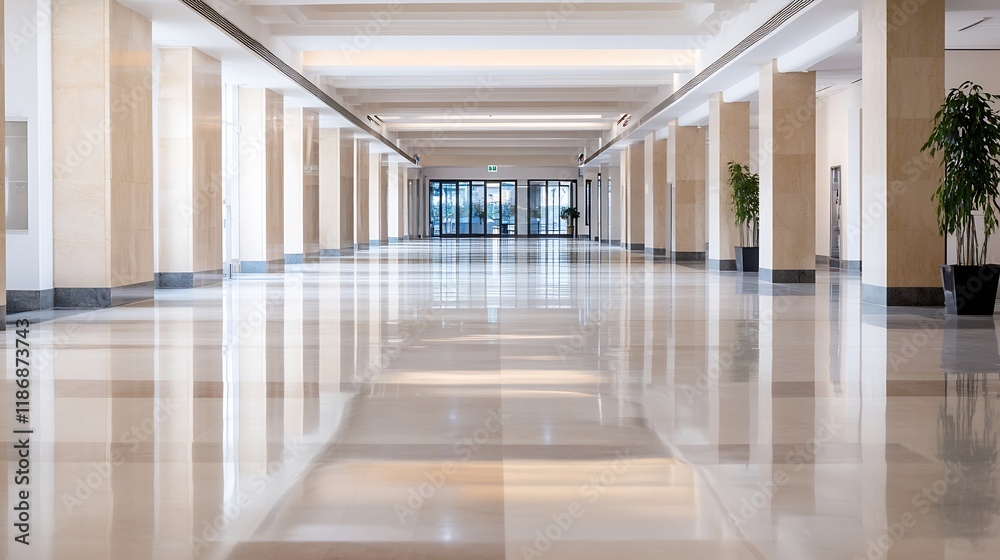 Spacious Empty Hallway with Elegant Design in Modern Building : Generative AI Spacious Empty Hallway with Elegant Design in Modern Building : Generative AI