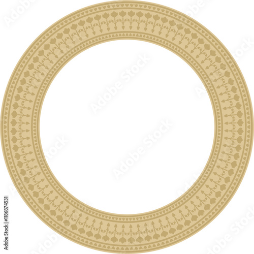 Vector golden round Turkish national ornament. Ottoman border, frame. Ethnic floral circle, ring, Seljuk Turks pattern. Decoration of the Sultan's palaces