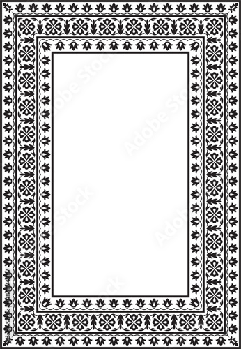 Vector monochrome black square turkish national ornament. Ottoman border, frame. Ethnic floral rectangle, Seljuk Turks pattern. Decoration of the Sultan's palaces