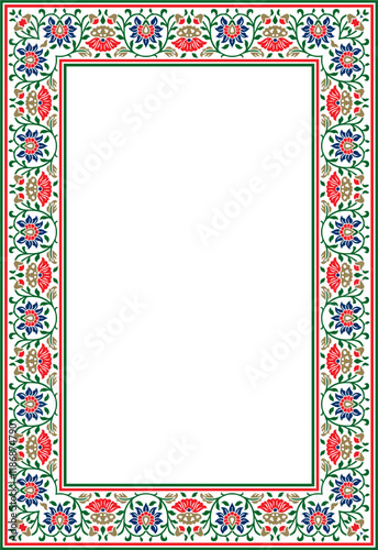 Vector colored square Turkish national ornament. Ottoman border, frame. Ethnic floral rectangle, Seljuk Turks pattern. Decoration of the Sultan's palaces