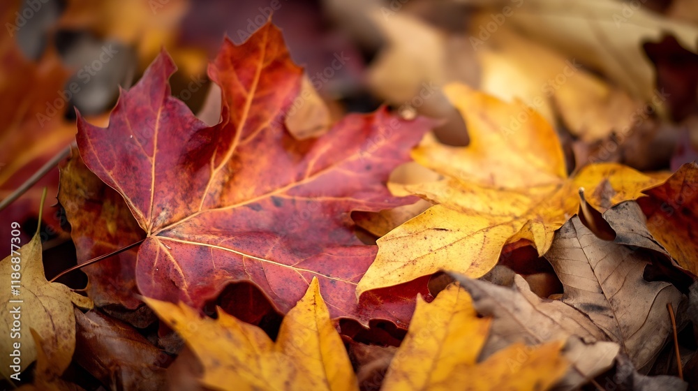 Vivid Autumn Maple Leaves in Rich Red and Golden Hues Signifying Seasonal Change : Generative AI Vivid Autumn Maple Leaves in Rich Red and Golden Hues Signifying Seasonal Change : Generative AI