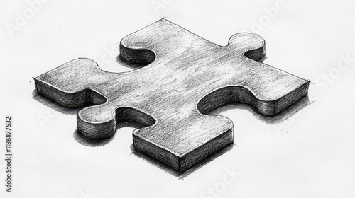 Realistic pencil sketch of a single 3D jigsaw puzzle piece.