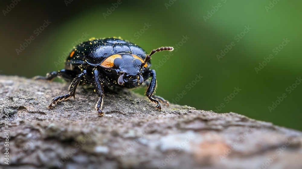 Closeup of Brightly Colored Beetle on Wood with Natural Jungle Surroundings : Generative AI Closeup of Brightly Colored Beetle on Wood with Natural Jungle Surroundings : Generative AI