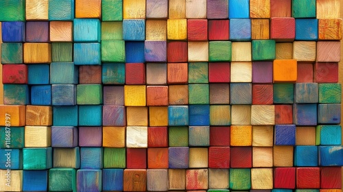 Wallpaper Mural "Abstract Stacked Wooden Blocks with Aged Texture for a Colorful Wall Background" Torontodigital.ca