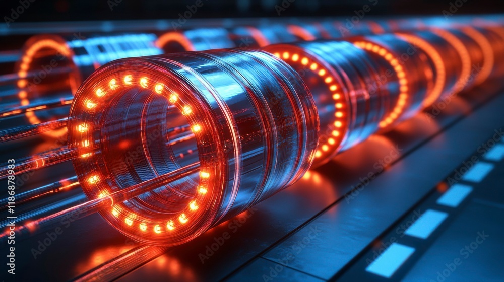 Obraz premium Abstract depiction of electricity, with vibrant energy pulses and glowing electrical currents flowing through wires, symbolizing the fundamental role of electricity in everyday technology