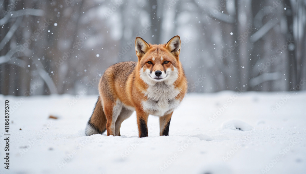 Fox standing in snow during winter Fox standing in snow during winter