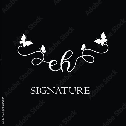 EH Handwritten initial letter, EH simple signature vector logo with butterfly shape variation, beauty, photography letter logo design. E H photo