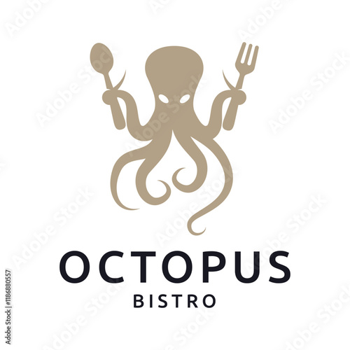 Octopus logo design, Seafood logo illustration template.